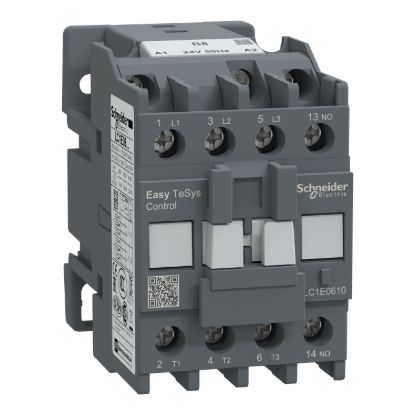 Picture of Contactor,Easy TeSys Control,LC1E,3P(3NO),AC-3,<=440V,6A,24V AC coil,50Hz,1NO auxiliary contact