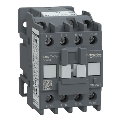Picture of Contactor,Easy TeSys Control,LC1E,3P(3NO),AC-3,<=440V,6A,415V AC coil,50Hz,1NC auxiliary contact