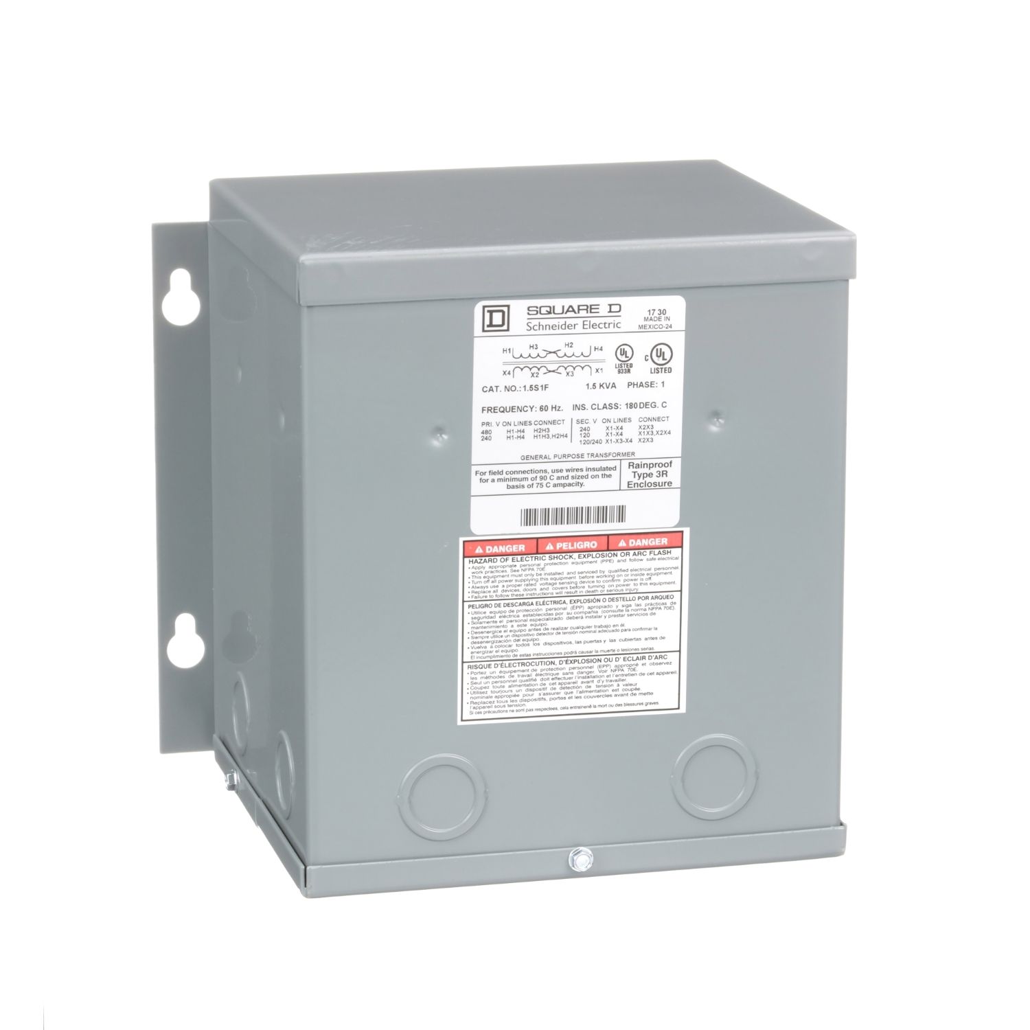 Picture of Transformer, dry type, encapsulated, 1.5kVA, 1 phase, 240x480V primary, 120/240V secondary, 8A, 115C rise