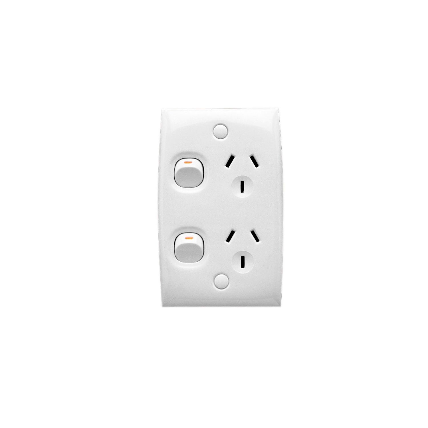 Picture of Twin Switch Socket Outlet, Standard Series, 250V, 10A, Standard Size, Vertical, Two Piece Base