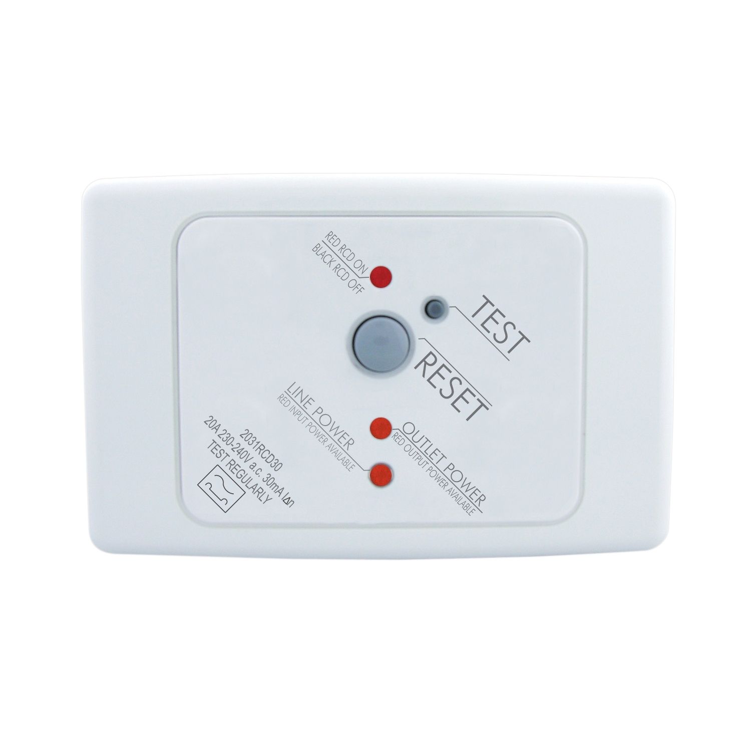 Picture of Flush Switch, 2000 Series, 1 Gang, 2 Pole, 250VAC, 30mA, RCD Protected