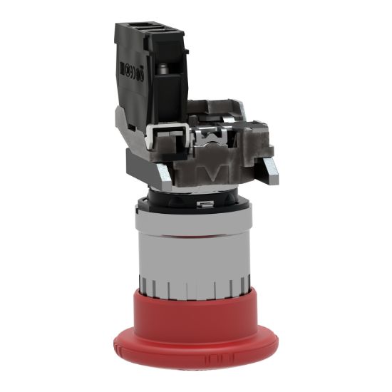 Picture of Emergency stop switching off, Harmony XB4, metal, red mushroom 40mm, 22mm, trigger latching turn to release, 1NC with monitoring