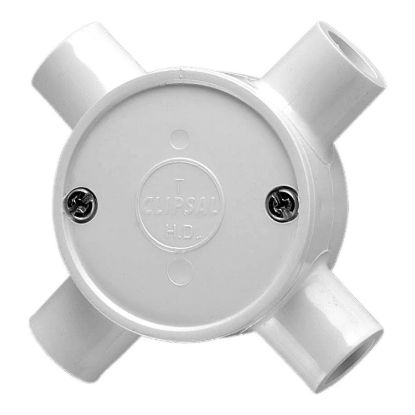 Picture of Round Junction Box, Clipsal - Cable Management, PVC, 16mm Entries, 4 Way