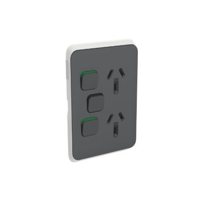 Picture of Double Power Point Skin with Extra Switch, Clipsal Iconic, Vertical Mount, 250V, 10A, Clip-On