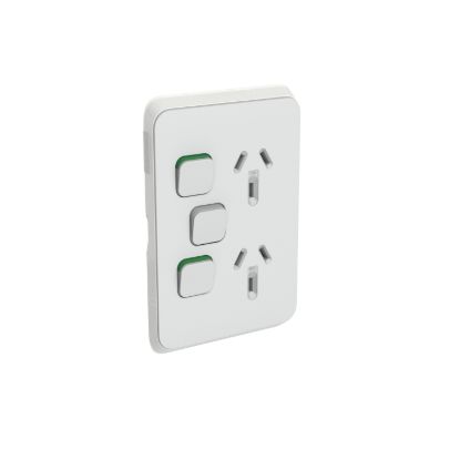 Picture of Double Power Point Skin with Extra Switch, Clipsal Iconic, Vertical Mount, 250V, 10A, Clip-On