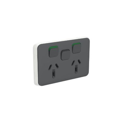 Picture of Double Power Point Skin with 1 extra switch, Clipsal Iconic, Horizontal Mount, 250V, 10A, Clip-On