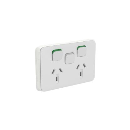 Picture of Double Power Point Skin with 1 extra switch, Clipsal Iconic, Horizontal Mount, 250V, 10A, Clip-On