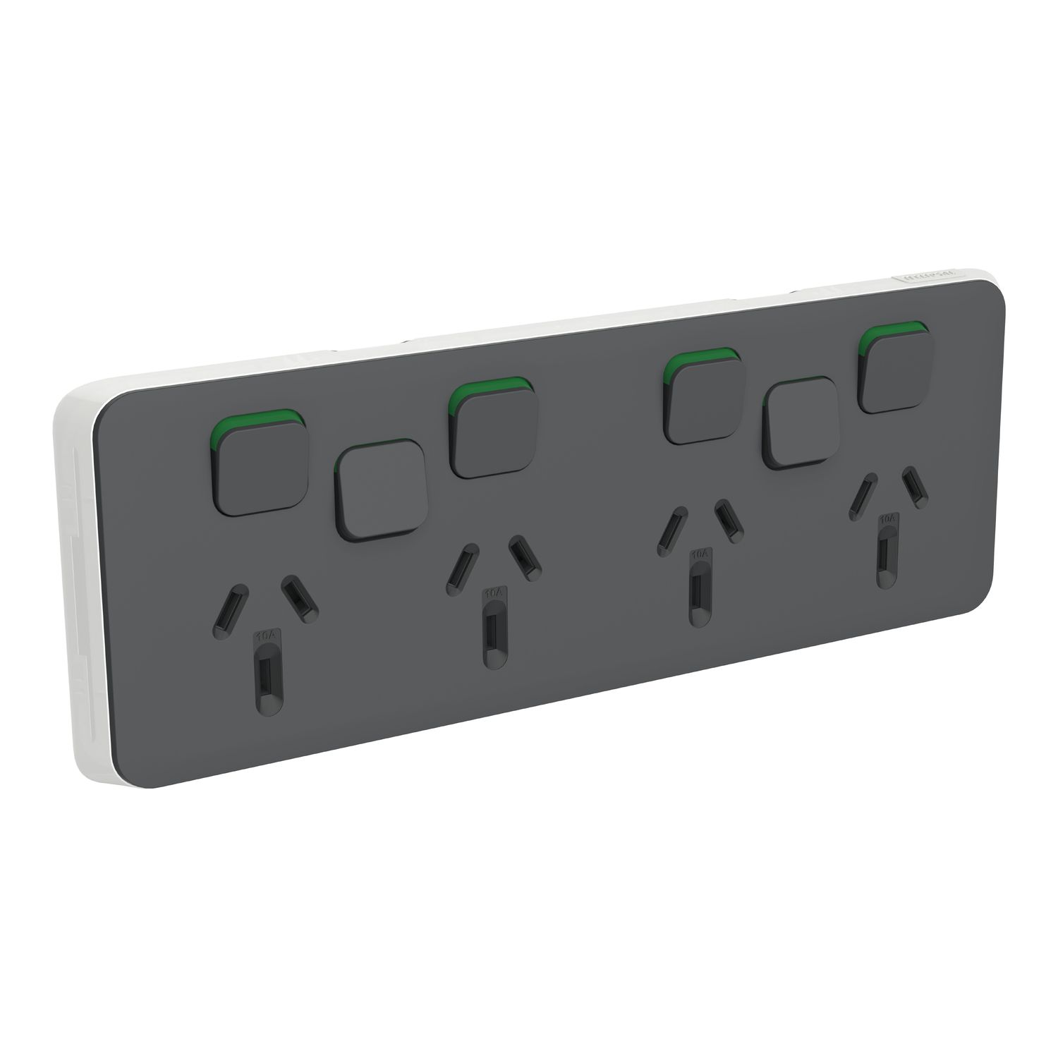Picture of Quad Power Point Skin with 2 extra switches, Clipsal Iconic, Horizontal Mount, 250V, 10A, Clip-On