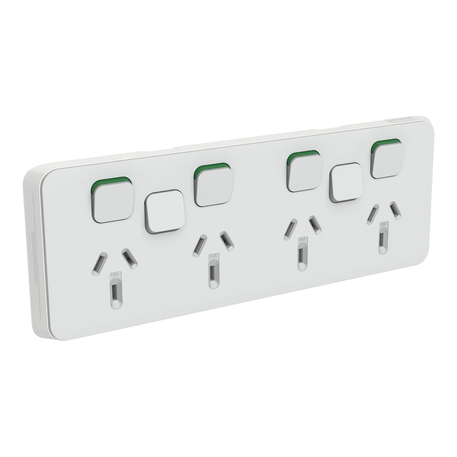 Picture of Quad Power Point Skin with 2 extra switches, Clipsal Iconic, Horizontal Mount, 250V, 10A, Clip-On