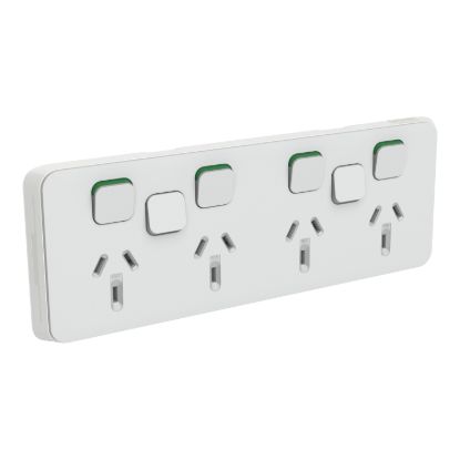 Picture of Quad Power Point Skin with 2 extra switches, Clipsal Iconic, Horizontal Mount, 250V, 10A, Clip-On