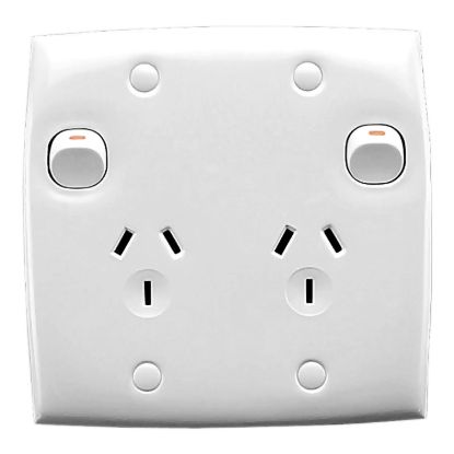 Picture of Twin Switch Socket Outlet, Standard Series, 250V, 10A, Large Size, Vertical, Two Piece Base