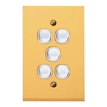 Picture of Flush Switch, Metal Plate Series, 5 Gang, 250VAC, 10A, Range, BBSL Style, Standard, Vert