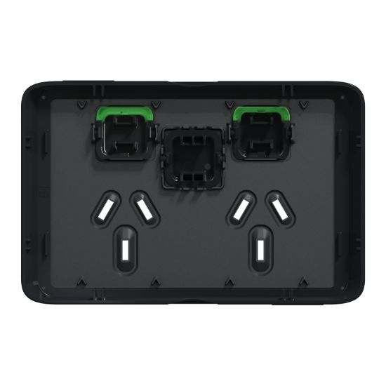 Picture of Double Power Point Skin with 1 Extra Switch, Clipsal Iconic, Horizontal Mount, 250V, 10A, Clip-On