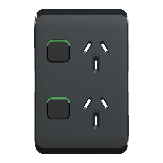 Picture of Double Power Point Skin, Clipsal Iconic, Vertical Mount, 250V, 10A, Clip-On