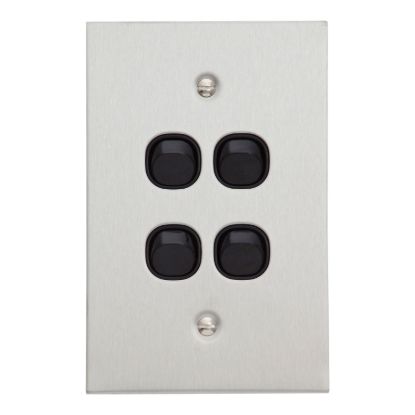 Picture of Flush Switch, Metal Plate Series, 4 Gang, 250VAC, 10A, Range, BSL Style, Standard, Vert