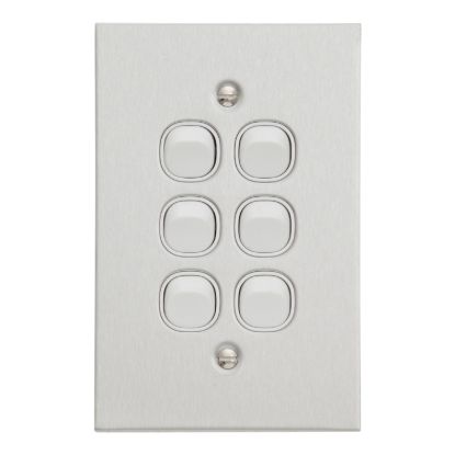 Picture of Flush Switch, Metal Plate Series, 6 Gang, 250VAC, 10A, Range, BSL Style, Standard, Vert