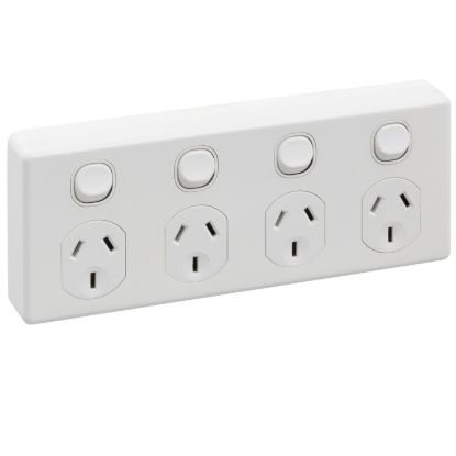 Picture of Quad Switch Socket Outlet, Classic C2000 Series, Classic, 250V, 10A, 2 Pole, Safety Shutter