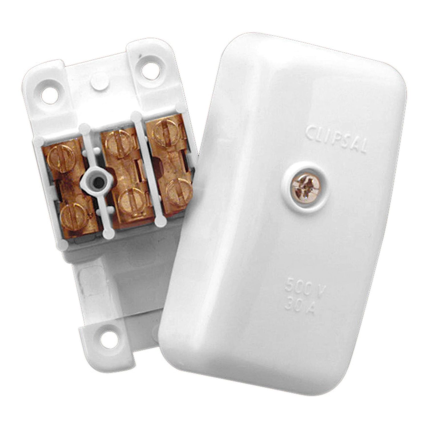 Picture of Junction Box with Cover, Clipsal - General Accessories, and three x two screw Terminals