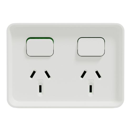 Picture of Twin Switched Socket Outlet, Clipsal Iconic Outdoor, Horizontal, 10A, 250V