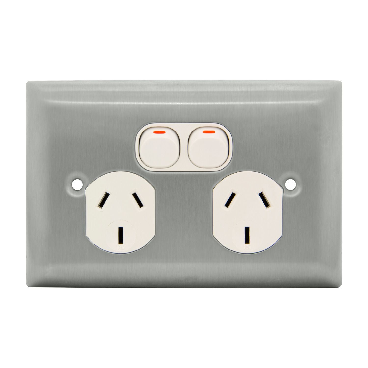 Picture of Twin Switch Socket Outlet, Metal Plate Series, 250V, 10A, A Style Deep Curved Plate