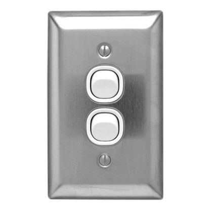 Picture of Flush Switch, Metal Plate Series, 2 Gang, 250VAC, 10A, A Style, Standard, Vertical