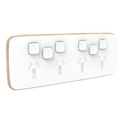 Picture of Essence Quad Power Point Skin with 2 extra switches, Clipsal Iconic, Horizontal Mount, 250V, 10A, Clip-On