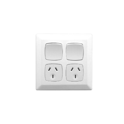 Picture of Twin Switch Socket Outlet, Prestige Series, 250V, 10A, Vertical, Large Format Size