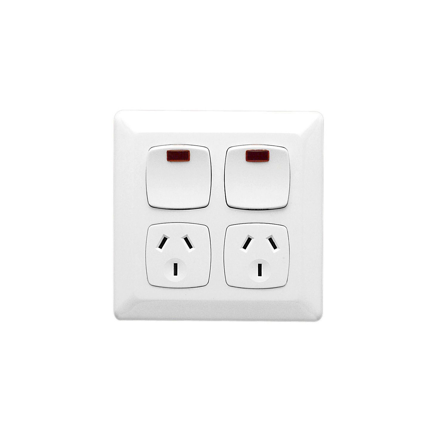 Picture of Twin Switch Socket Outlet 250V, Prestige Series, 10A, Vertical, Large Format Size, Neon