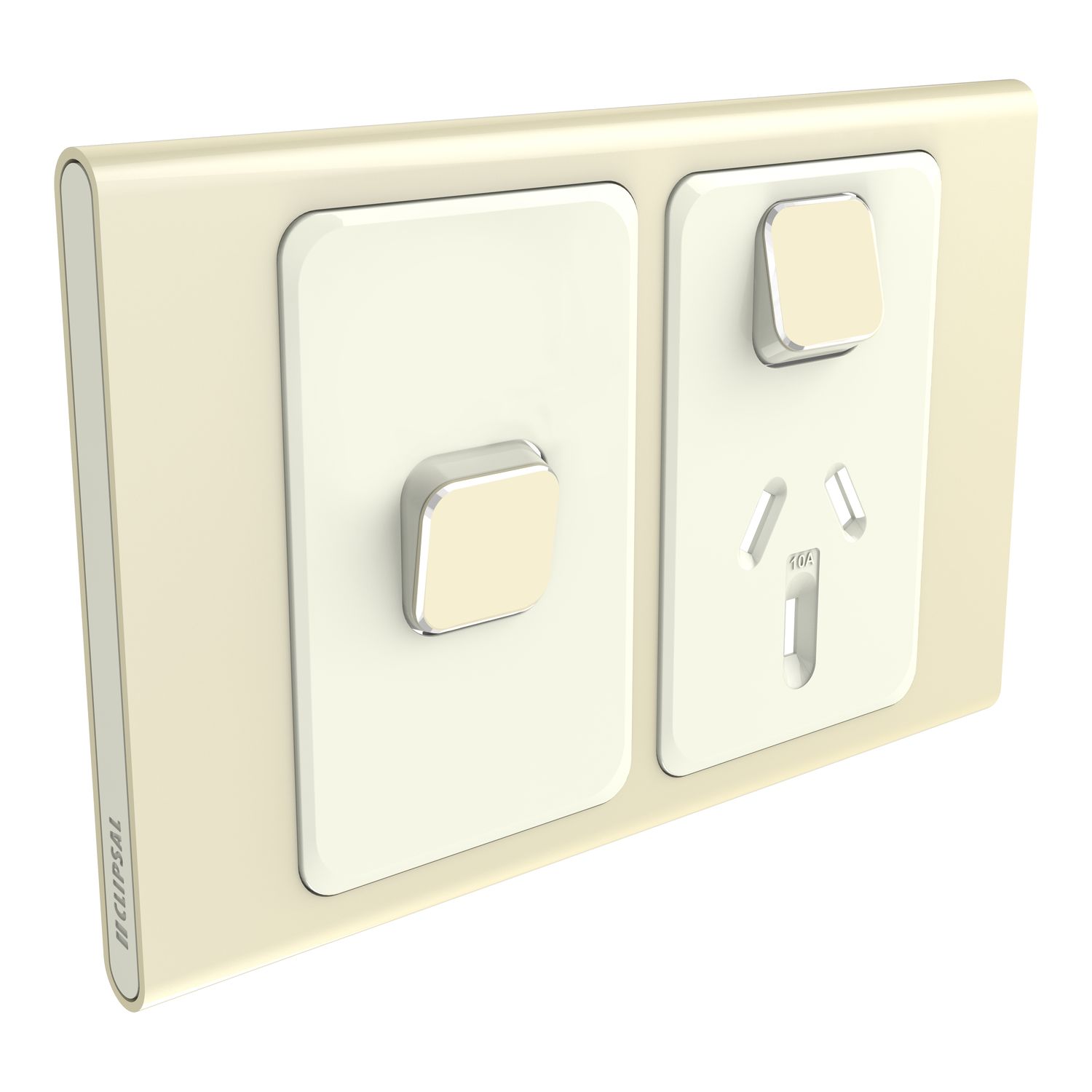 Picture of Styl Single Power Point Skin with 1 extra switch, Clipsal Iconic, Horizontal Mount, 250V, 10A