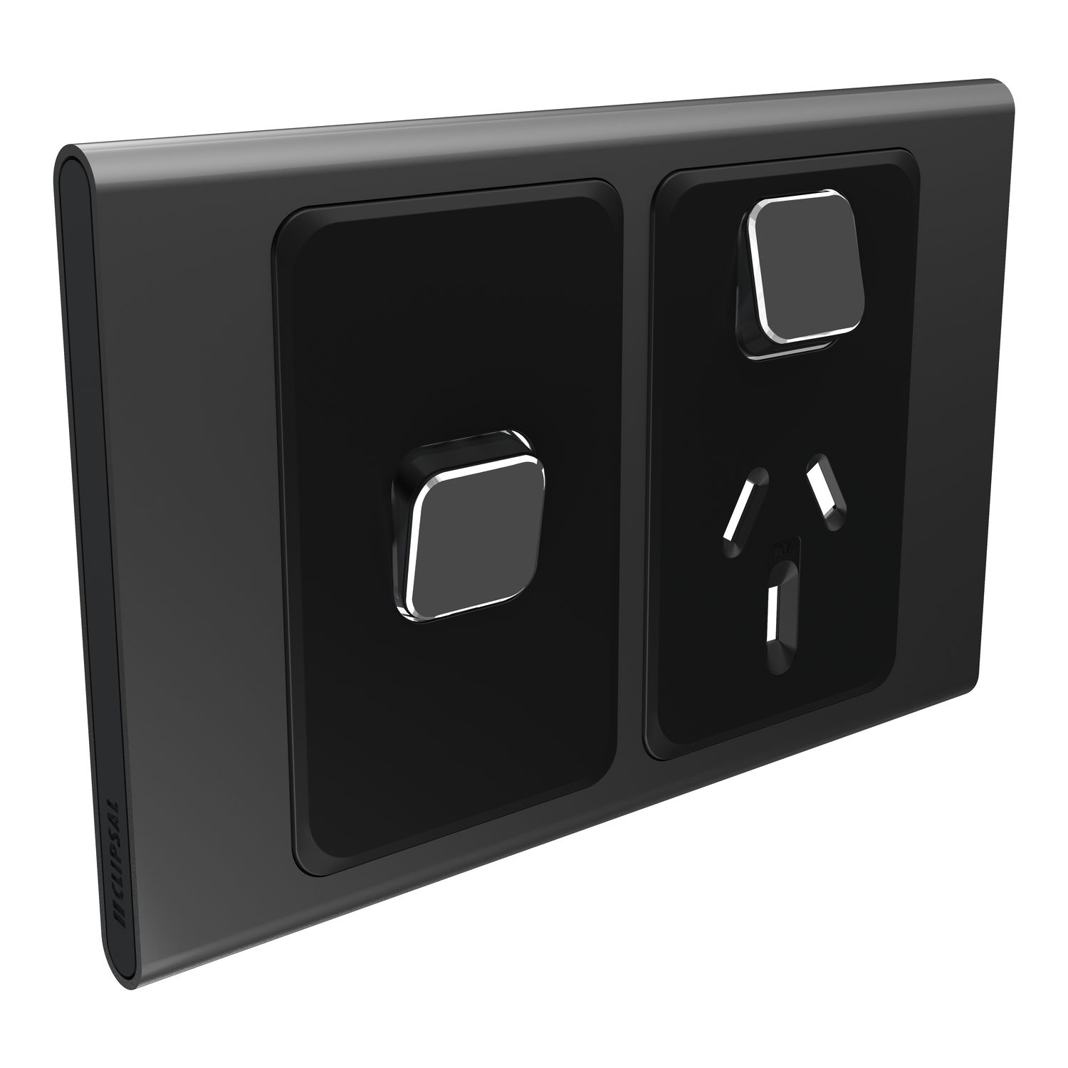Picture of Styl Single Power Point Skin with 1 extra switch, Clipsal Iconic, Horizontal Mount, 250V, 10A