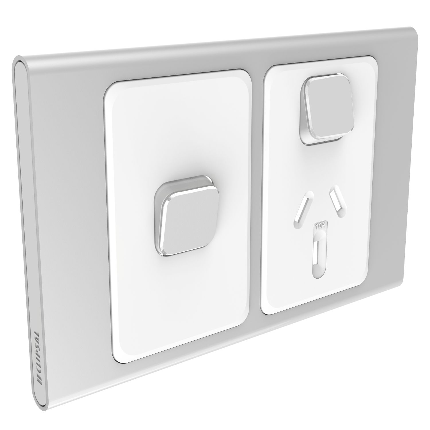 Picture of Styl Single Power Point Skin with 1 extra switch, Clipsal Iconic, Horizontal Mount, 250V, 10A
