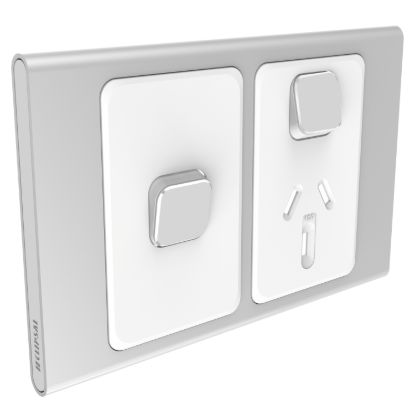 Picture of Styl Single Power Point Skin with 1 extra switch, Clipsal Iconic, Horizontal Mount, 250V, 10A
