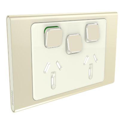 Picture of Styl Double Power Point Skin with 1 extra switch, Clipsal Iconic, Horizontal Mount, 250V, 10A