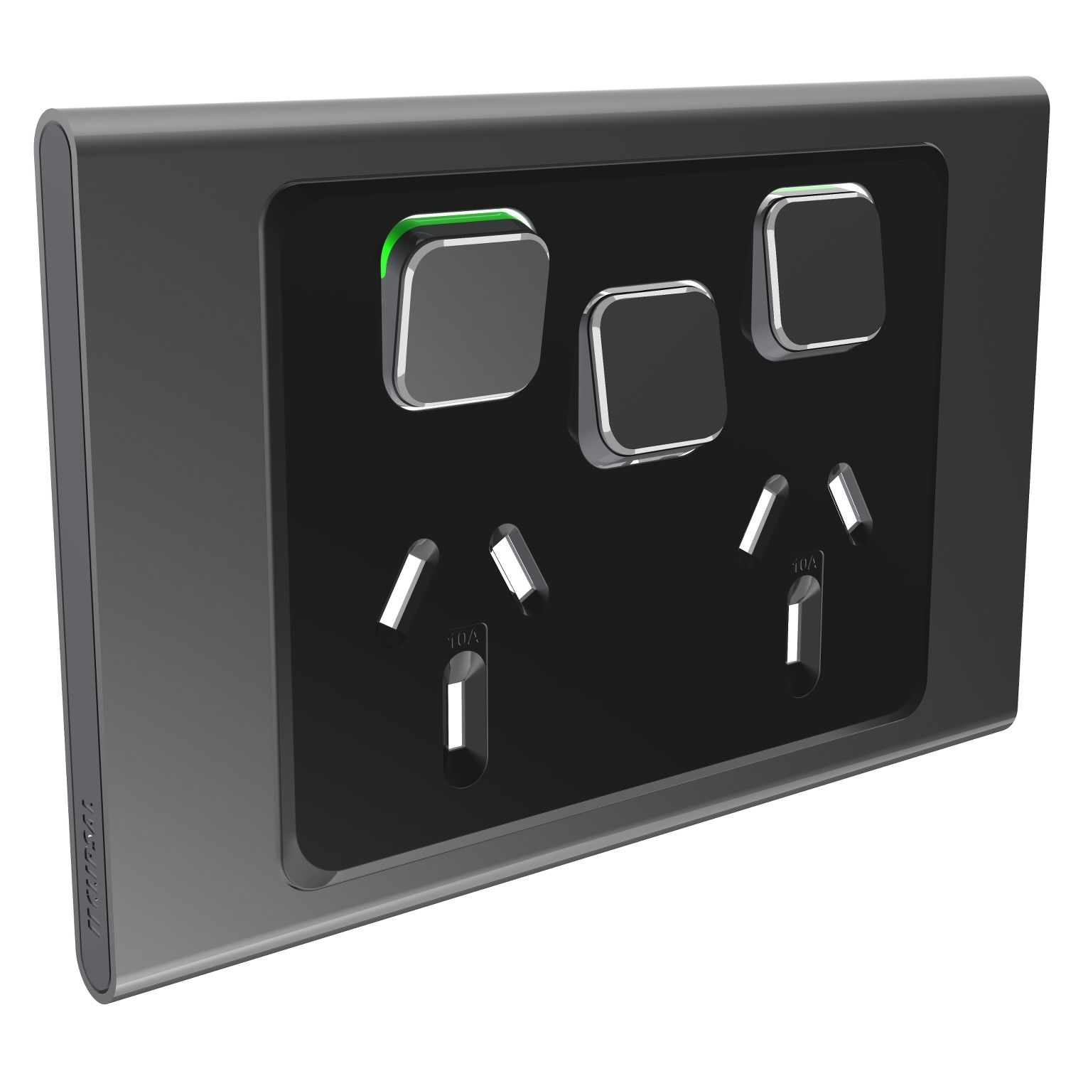 Picture of Styl Double Power Point Skin with 1 extra switch, Clipsal Iconic, Horizontal Mount, 250V, 10A