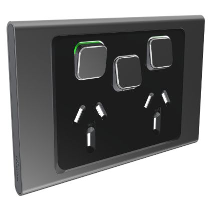 Picture of Styl Double Power Point Skin with 1 extra switch, Clipsal Iconic, Horizontal Mount, 250V, 10A