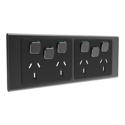 Picture of Styl Quad Power Point Skin with 2 extra switches, Clipsal Iconic, Horizontal Mount, 10A, 250V