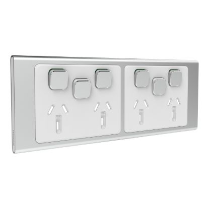 Picture of Styl Quad Power Point Skin with 2 extra switches, Clipsal Iconic, Horizontal Mount, 10A, 250V
