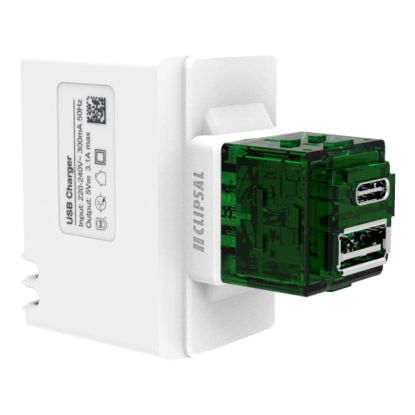 Picture of Clipsal Iconic USB Charger Mechanism, Clipsal Iconic, Dual Type, A+C 3.1A