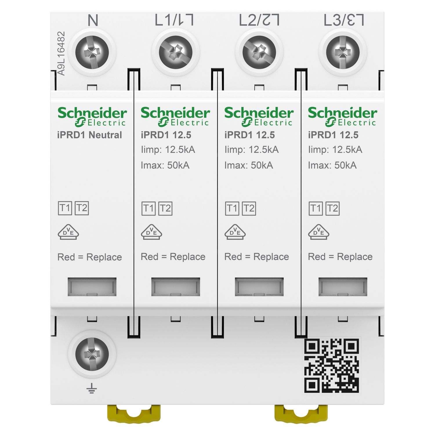 Picture of Modular surge arrester with pluggable cartridge, Acti9 iPRD1 12.5, 3 P + N, 350 V, with remote transfert
