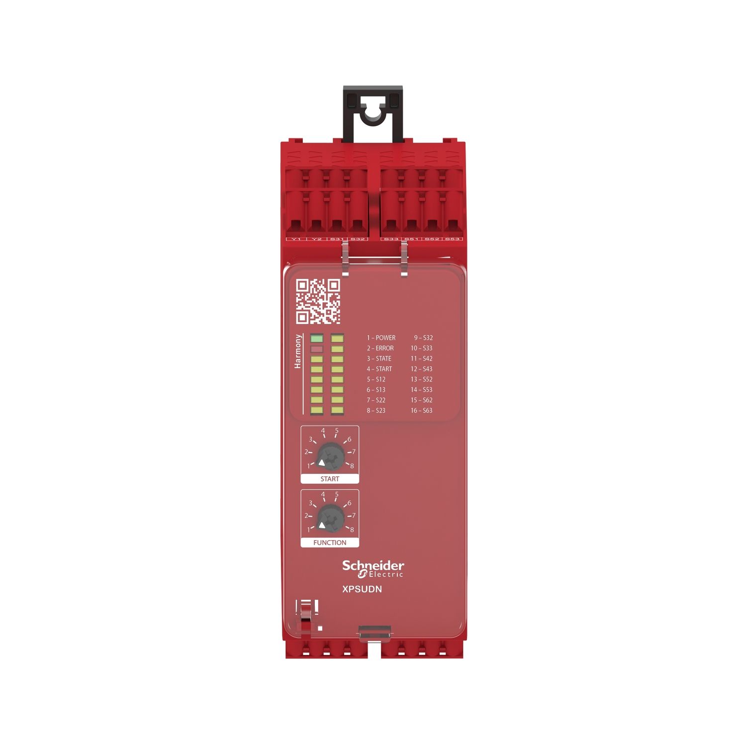Picture of safety module, Harmony XPSU, Cat 4, features 6 x XPSUAF, 24V AC or DC, spring