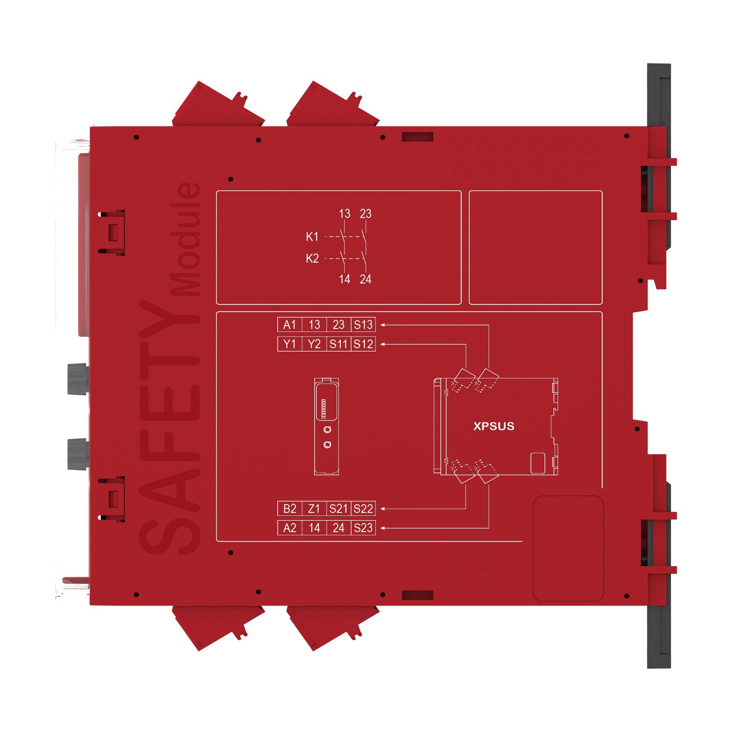 Picture of safety module, Harmony XPSU, Cat 4, features 2 x XPSUAF with enabling movement, 24V AC or DC, spring