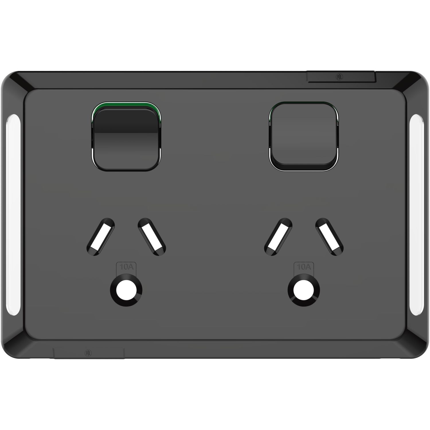 Picture of Twin Power Point Skin, Pro Series, Horizontal Mount, Round Earth, 250V, 10A, Clip-On