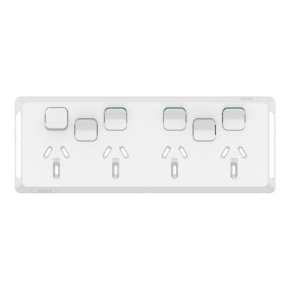 Picture of Quad Power Point Skin with 2 extra switches, Pro Series, Horizontal Mount, 250V, 10A, Clip-On