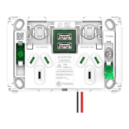 Picture of Twin Power Point Grid, Pro Series, Horizontal Mount,1Ex2USBCHRG, Type A+A, 10A, 250V