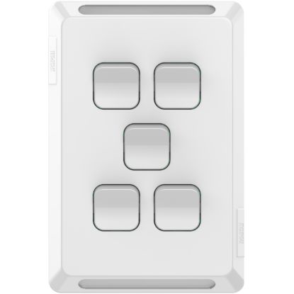 Picture of Flush Switch, Pro Series, Vertical Mount, 5 Gang, 1-Way/2-Way, 230/240V 20A, /16AX