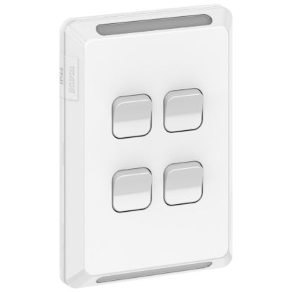 Picture of Switch, Pro Series, Vertical 4 Gang, 1/2 Way 20A, /16AX 230/240V, IP44