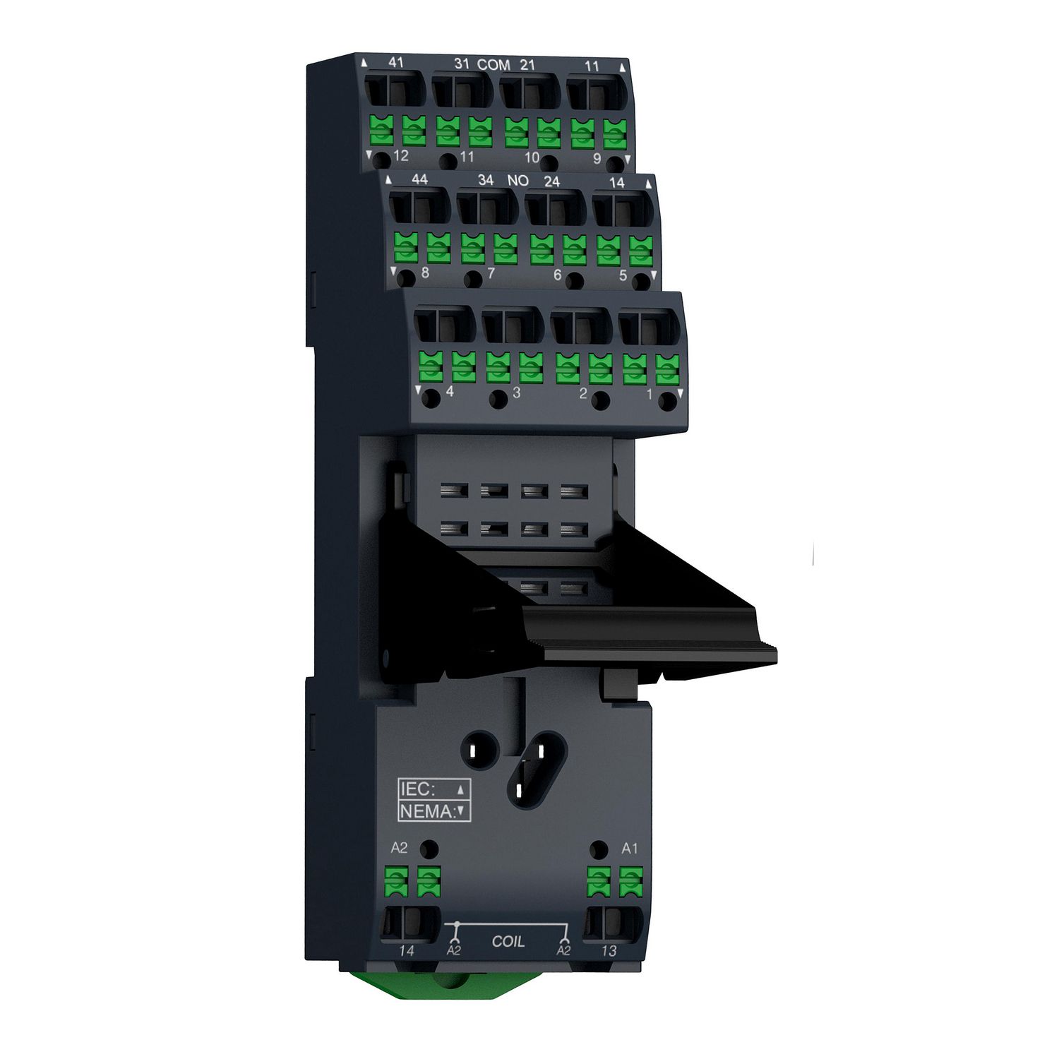 Picture of push in socket with clamp, Harmony Electromechanical Relays, for RXM relays, 12A 2CO, 6A 4CO, push in terminals, separate contact