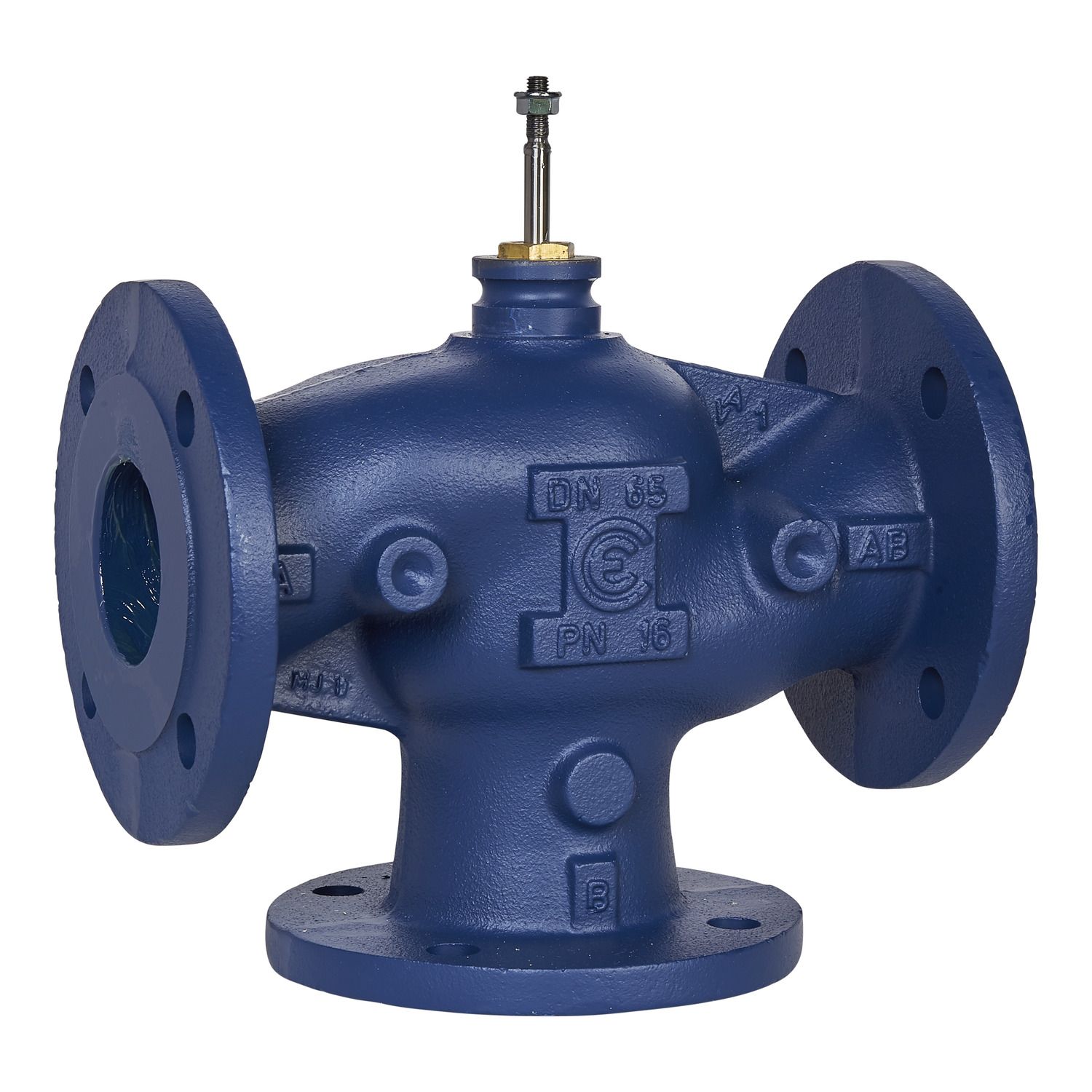 Picture of VG311F Globe Valve, 3-Way, DN65, Flanged, Kvs 63 mÂ³/h, Cast Iron Body and Seat, Brass Plug.