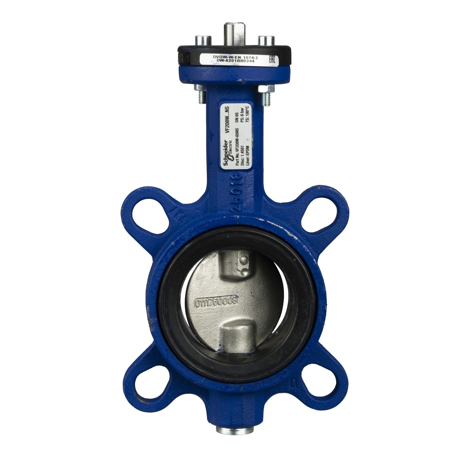 Picture of VF208W Butterfly Valve, 2-Way, DN65, Wafer Flanged, 316 Stainless Steel Disc, EPDM Liner, Kvs 260 mÂ³/h, Max âˆ†P 600 kPa.