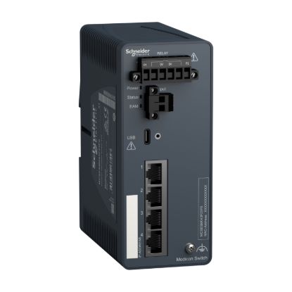 Picture of network switch, Modicon Networking, managed switch, 4 ports for copper